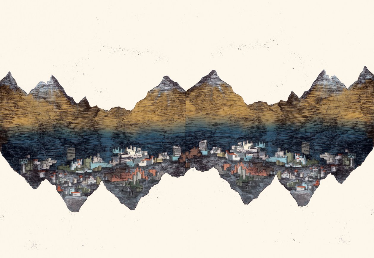 And the Mountains Echoed, 2013 (gravura a ponto seco e digital) de Charlotte Orr
