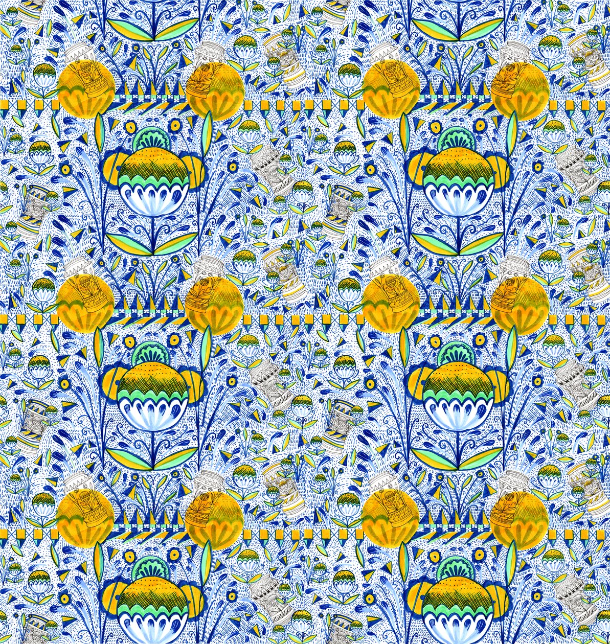 Ashmolean Museum Pattern Design, 2020 (pincel e canetas) de Charlotte Orr