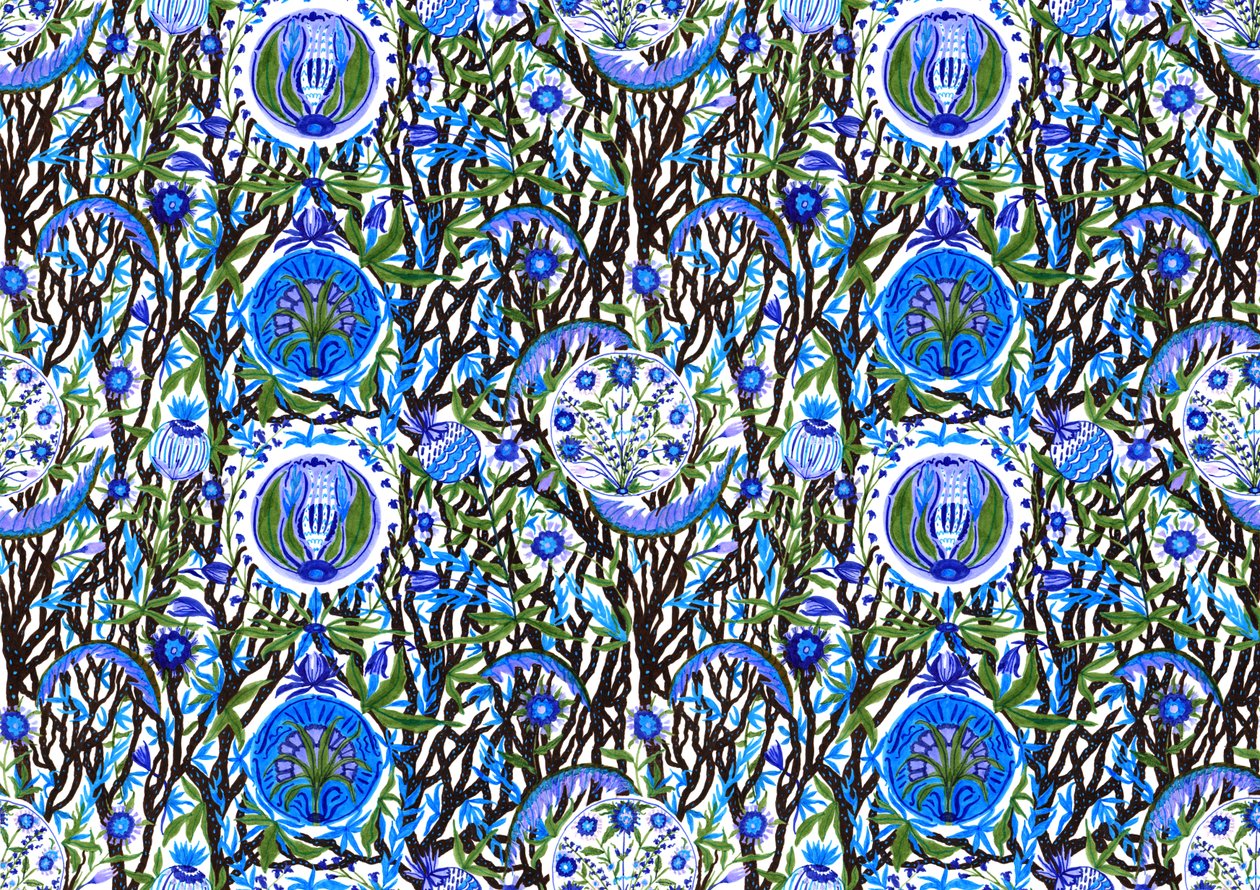 Ashmolean Museum Pattern Design #2, 2020 (pincel e canetas) de Charlotte Orr