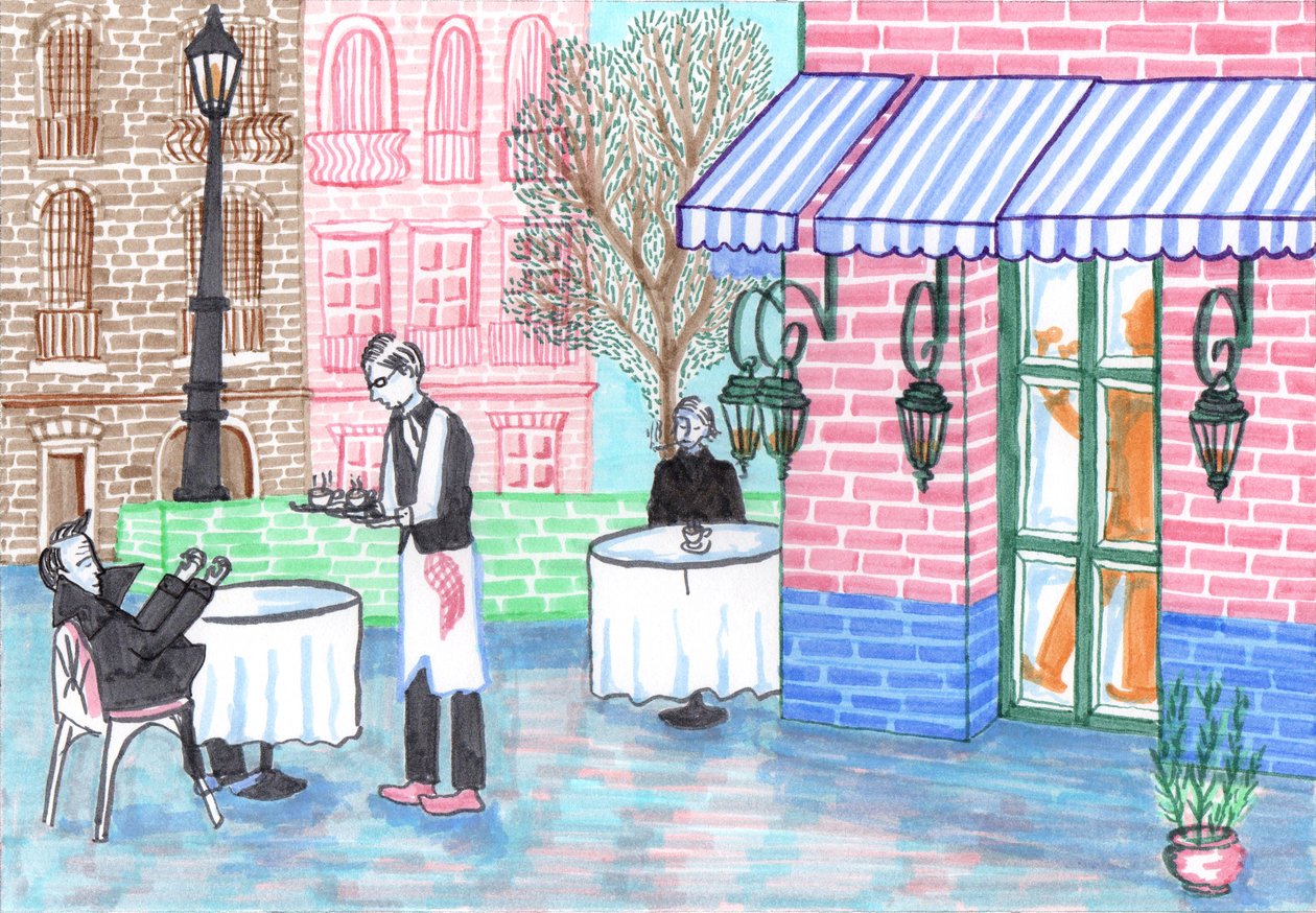 Café, 2017 (canetas de pincel) de Charlotte Orr