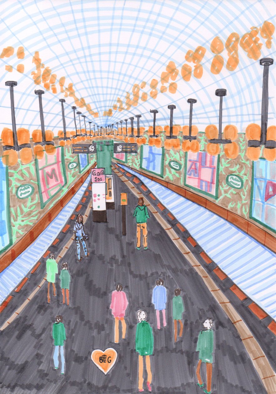 Märkisches Museum U-Bahn, 2017 (canetas) de Charlotte Orr