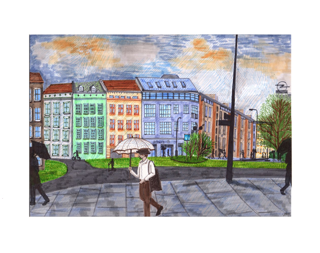 Moritzplatz, 2020 (canetas de pincel) de Charlotte Orr
