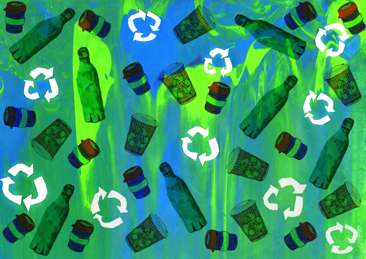 Reciclagem Bin Design, 2020 (serigrafia com canetas pincel e digital) de Charlotte Orr