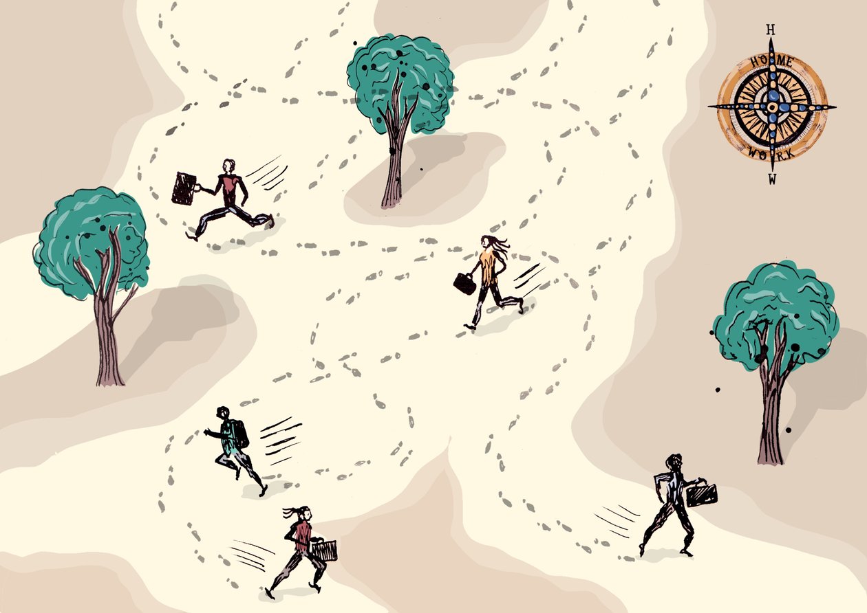 Run to Work, 2013 (tinta e digital) de Charlotte Orr