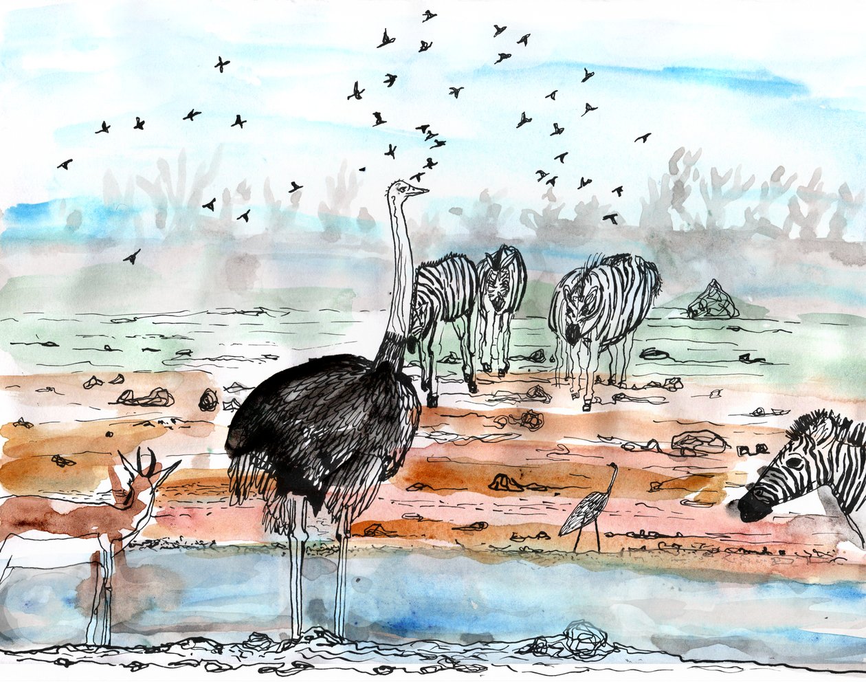 Safari 2, 2018 (tinta e aquarela) de Charlotte Orr
