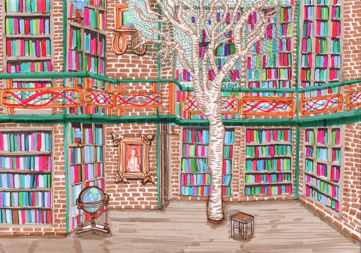 Biblioteca de árvores, 2017 (canetas de pincel) de Charlotte Orr