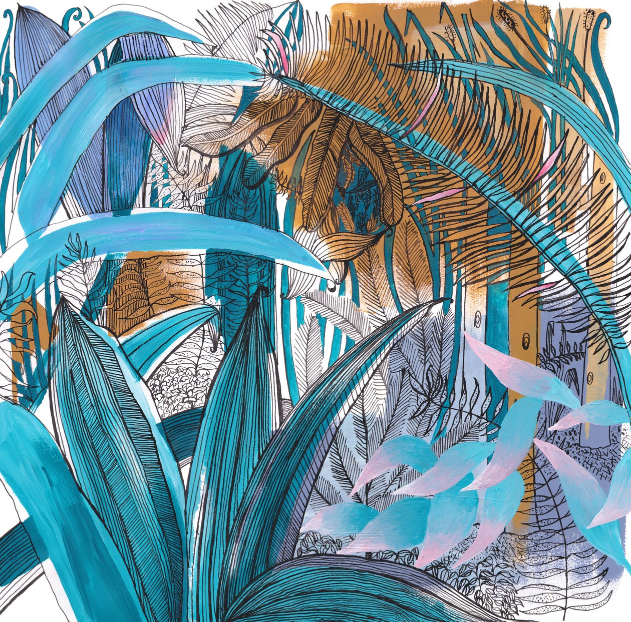 Jardim Tropical, 2015 (acrílico e tinta sobre papel) de Charlotte Orr