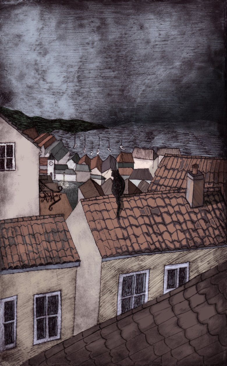 Under Milk Wood, 2013 (gravura a ponto seco e digital) de Charlotte Orr