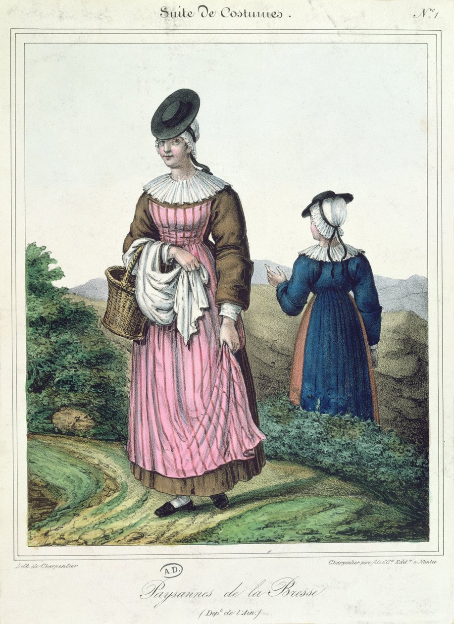 Trajes de camponeses da região de Bresse, 1845 de Charpentier