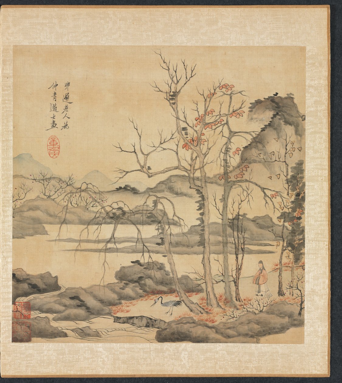Pinturas após antigos mestres: taoísta e guindaste na paisagem de outono de Chen Hongshou