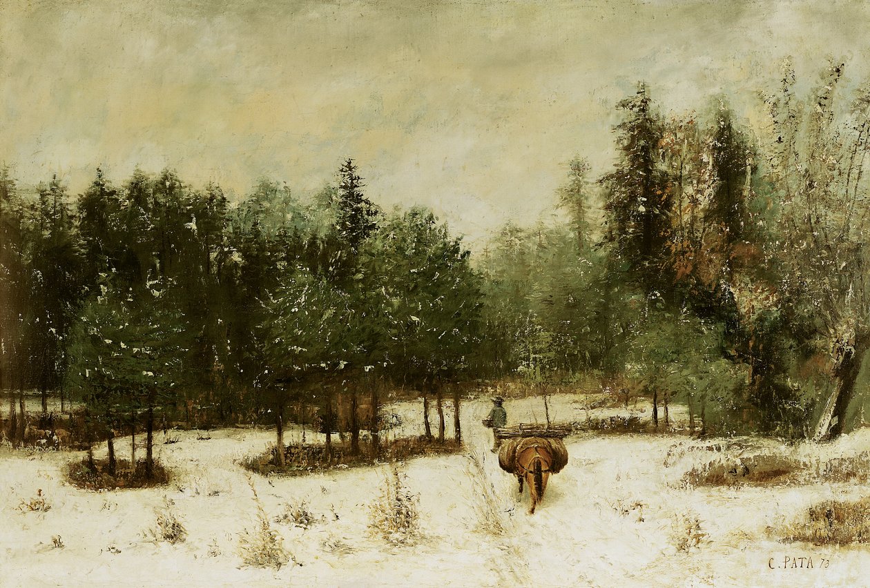 Entrada para a floresta no inverno. Efeito da neve, 1873 de Cherubino Pata