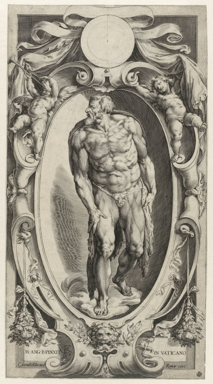 João Batista em uma cartela Figuras do Juízo Final na Capela Sistina (título da série) de Cherubino Alberti