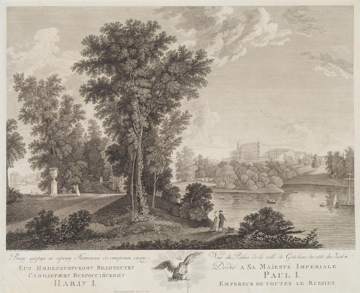 Vista do palácio em Gatchina do parque, 1799-1800 de Chessky