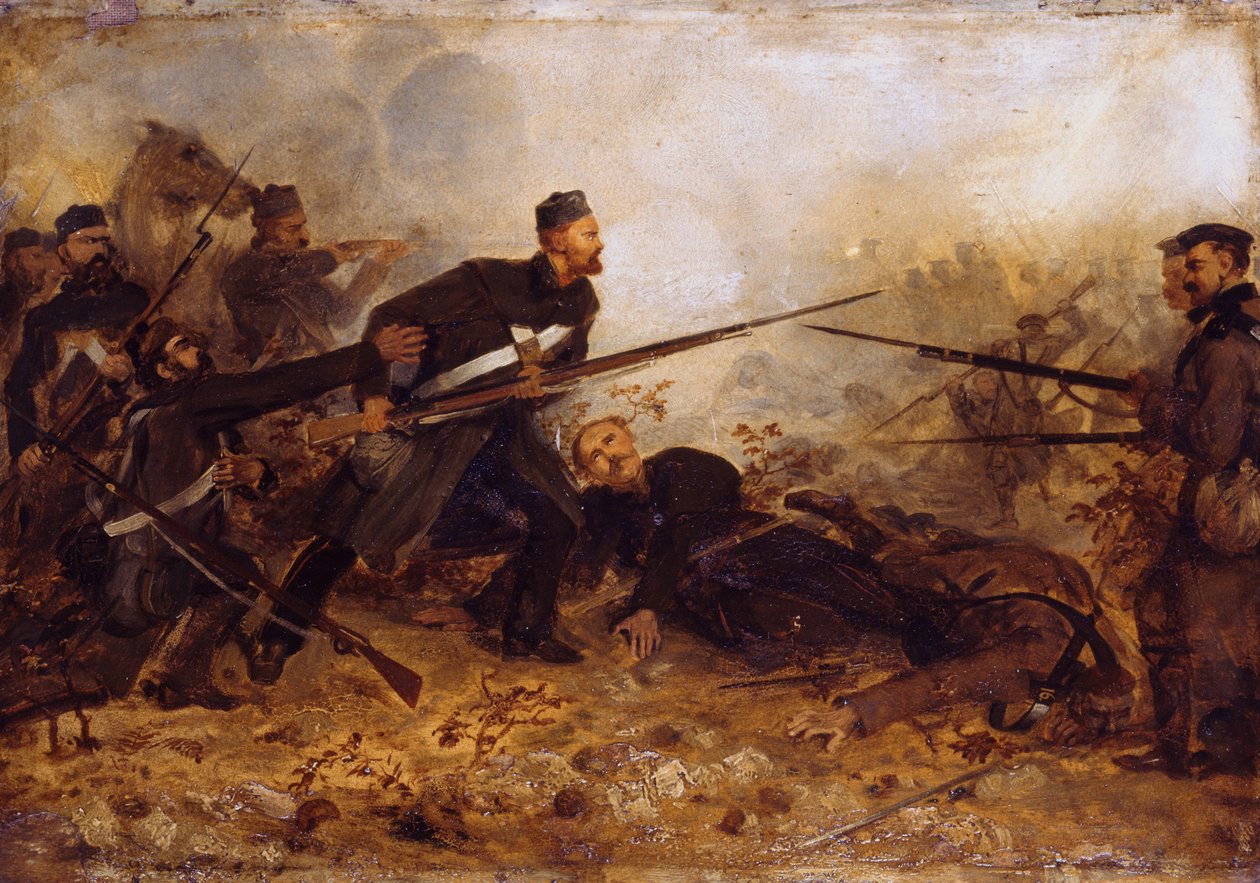 Privado John McDermond (1832-68) na batalha de Inkerman em 5 de novembro de 1854, c.1860 de Chevalier Louis William Desanges