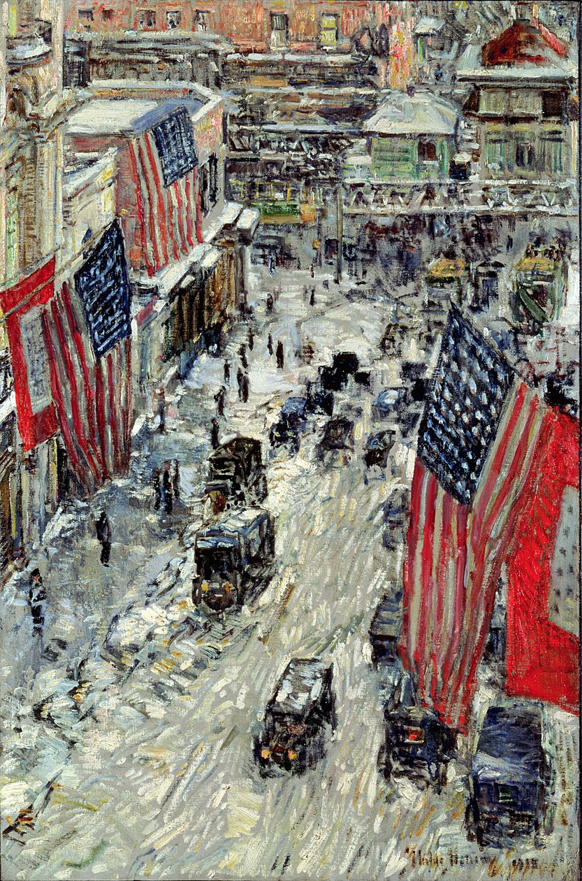 Bandeiras na 57th Street, Winter 1918 (óleo sobre linho) de Childe Frederick Hassam