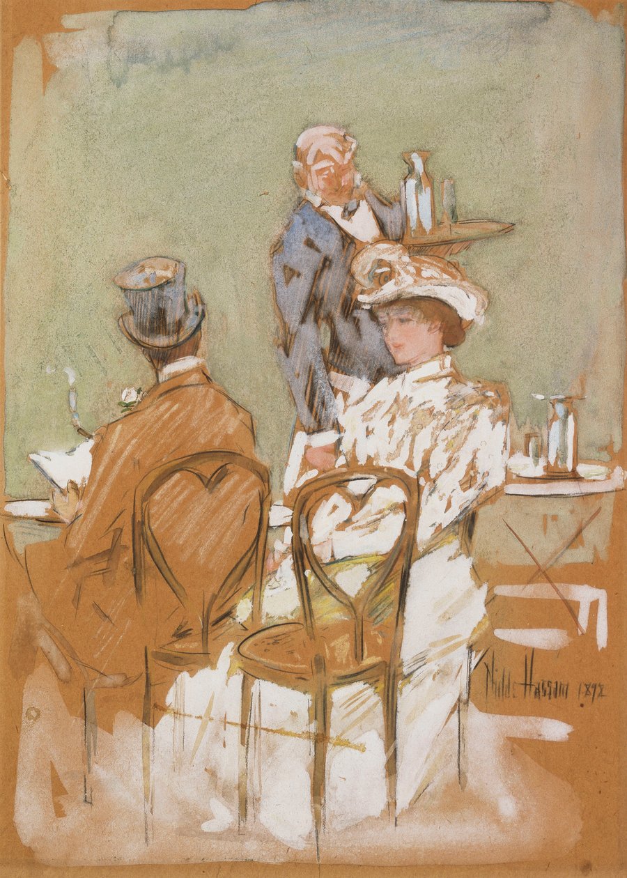 Fora do Café no Grand Boulevard de Childe Frederick Hassam