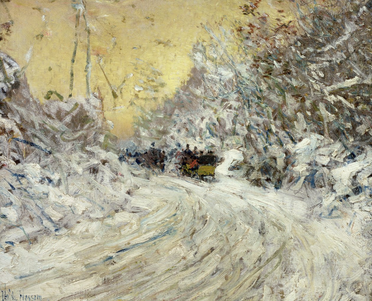 Passeio de trenó no Central Park (óleo sobre tela) de Childe Frederick Hassam