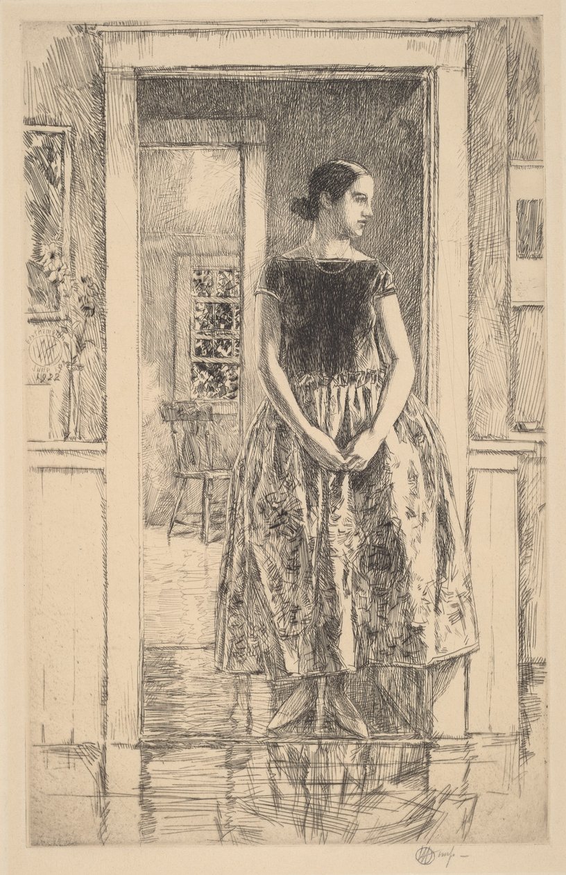 Rapariga com um vestido moderno de Childe Hassam