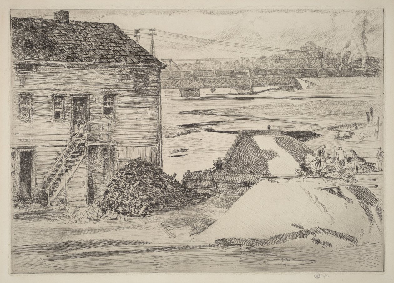 Maré baixa, ponte de Cos Cob de Childe Hassam