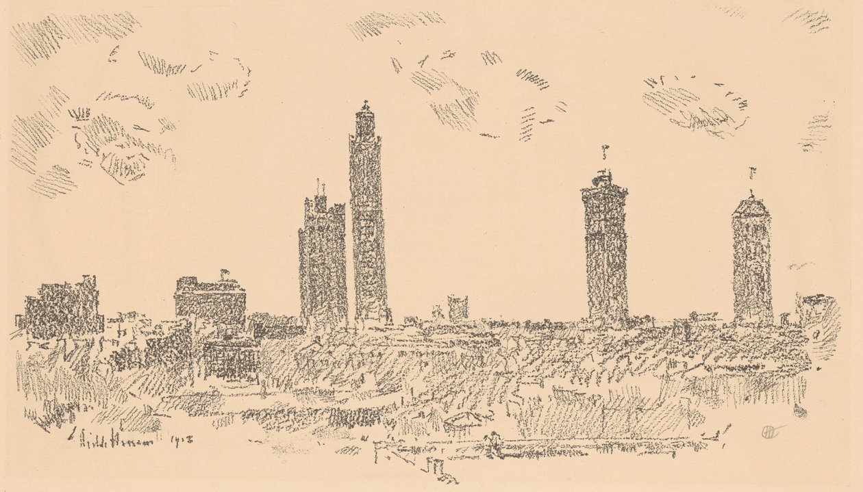 Horizonte de Nova York, edifícios escuros de Childe Hassam