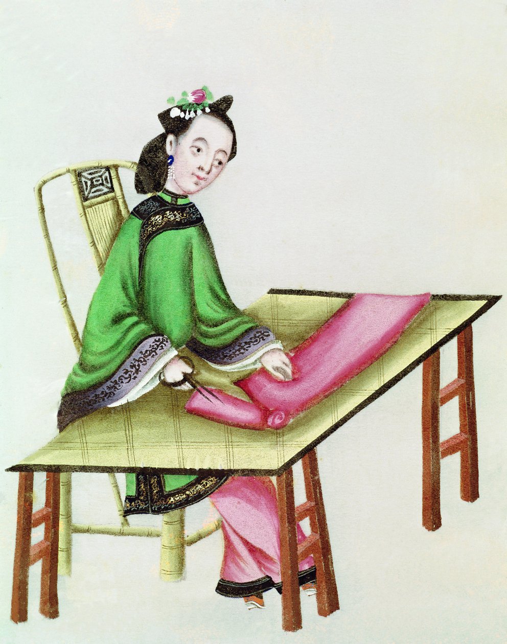 Um pano de corte de mulher chinesa, período de Qianlong (1736-96) de Chinese School