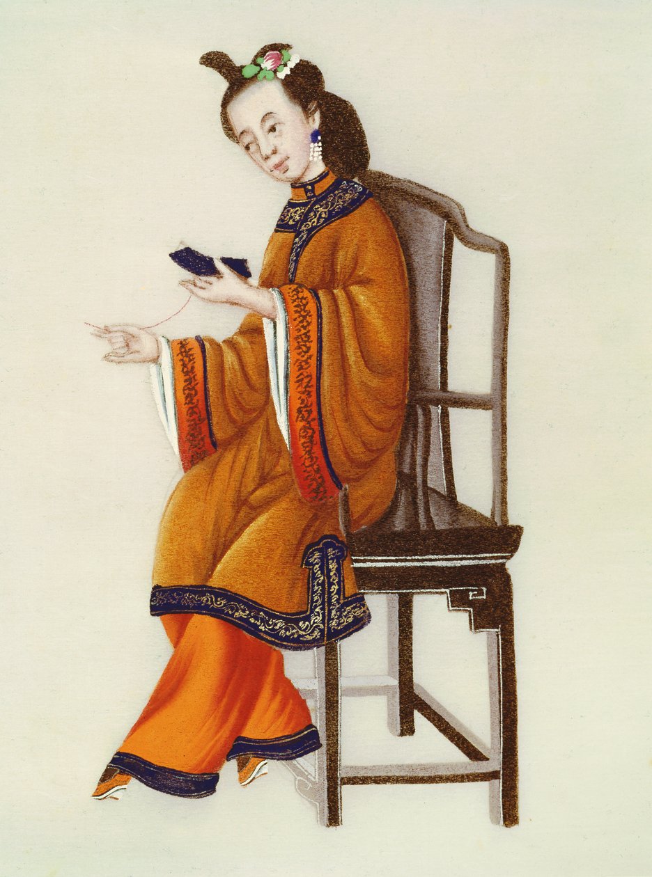 Uma mulher chinesa cerzir, período de Qianlong (1736-96) de Chinese School