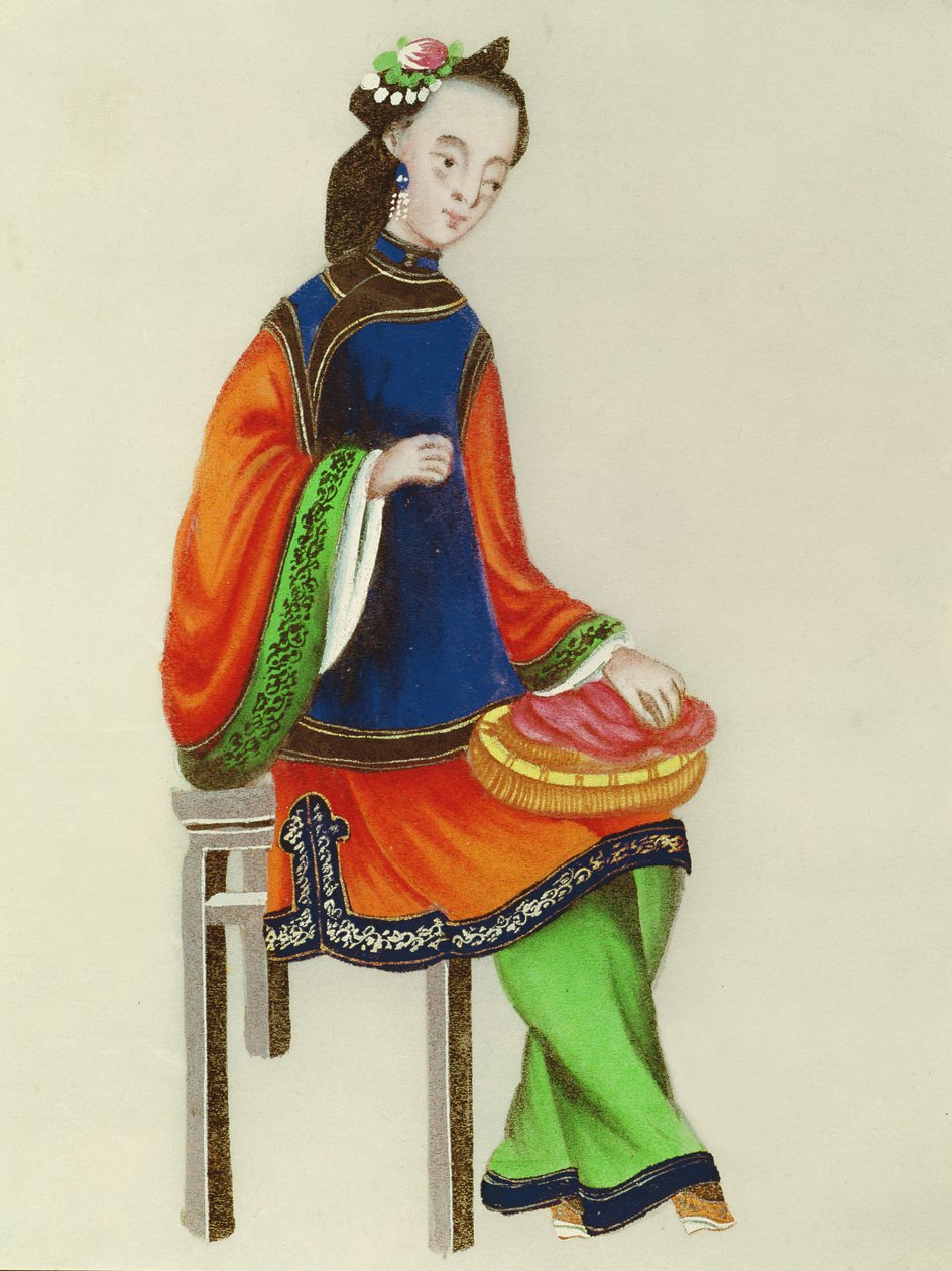 Uma mulher chinesa cerzir, período de Qianlong (1736-96) de Chinese School