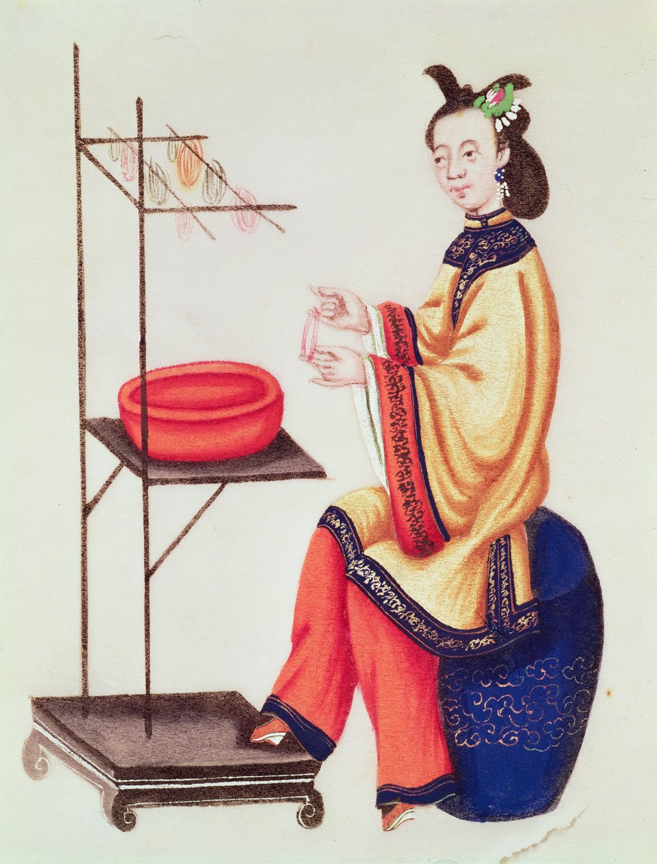 Uma mulher chinesa fazendo uma bobina, Qianlong período (1736-96) de Chinese School