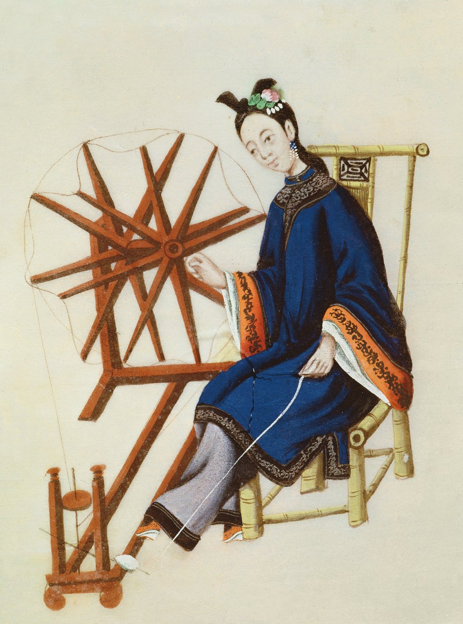 Uma mulher chinesa girando, período de Qianlong (1736-96) de Chinese School
