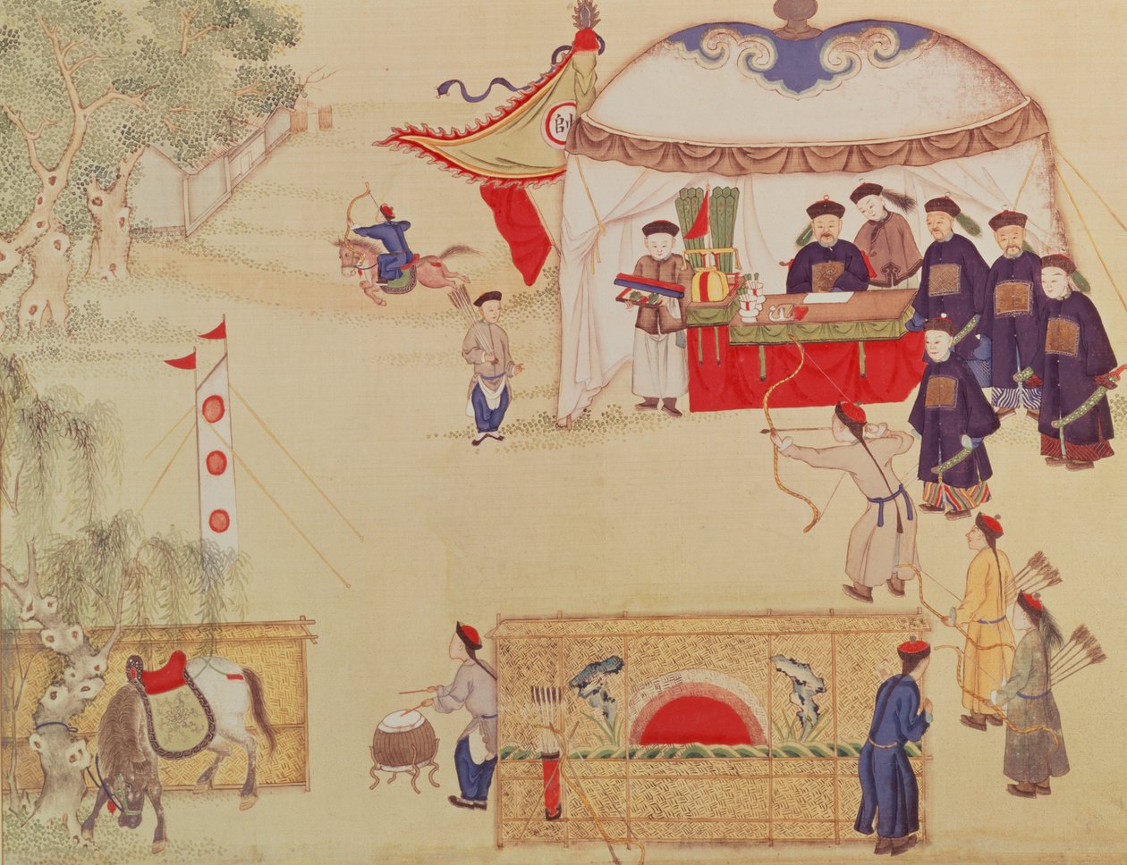 Um concurso de tiro com arco, final do século XVIII (cor de seda) de Chinese School