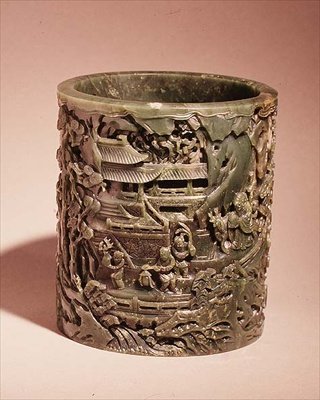 Tigela esculpida (jade) de Chinese School