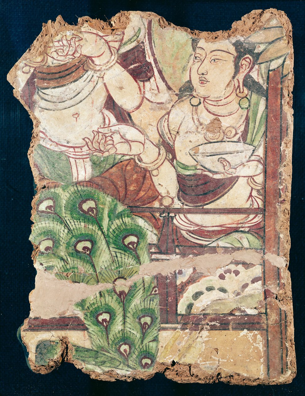 Fragmento representando um paraíso budista, de Duldur-Aqur, Xinjiang, c.700 dC (pintura de parede) de Chinese School