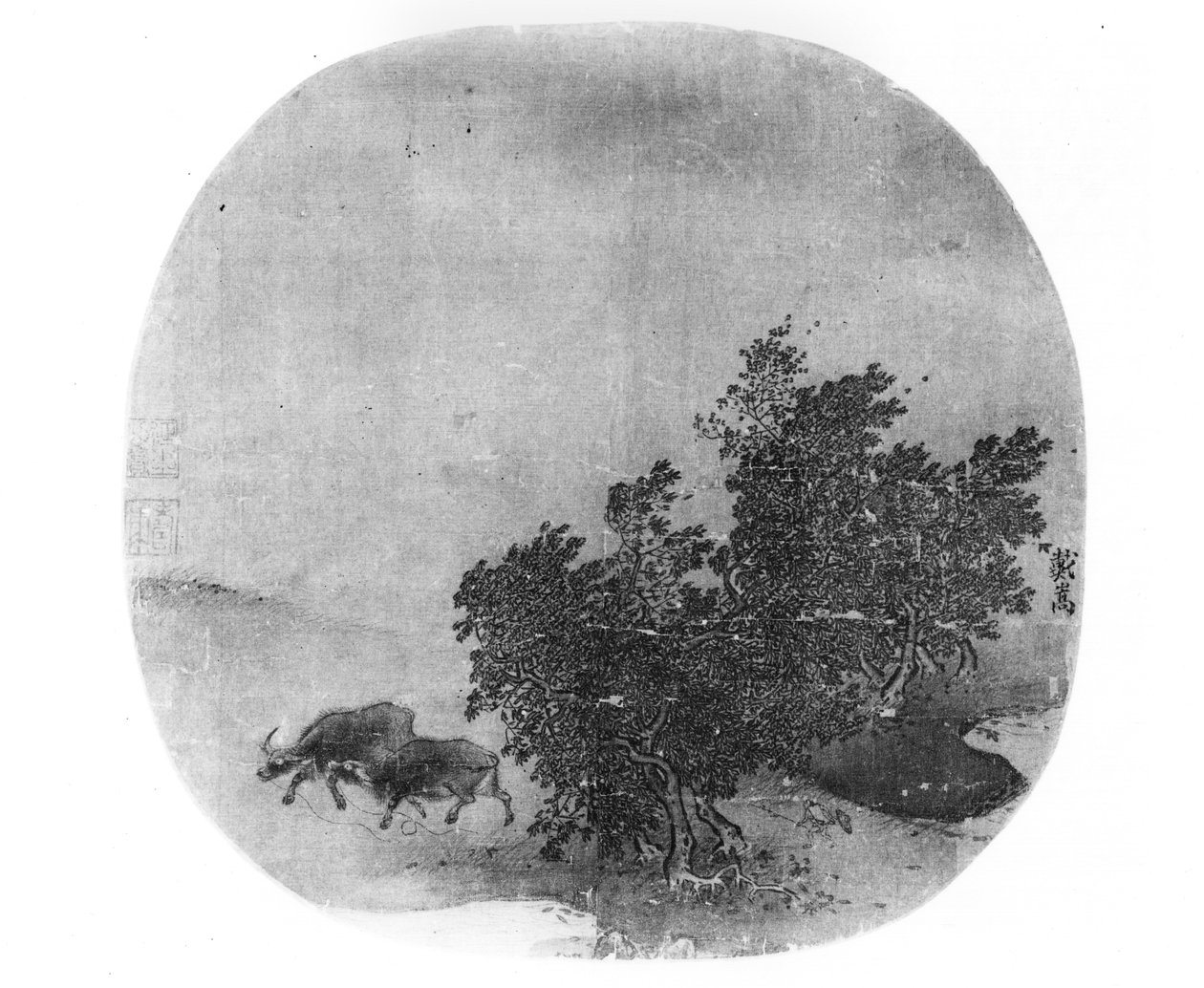Paisagem com búfalo de água, dinastia Song (960-1279) (seda pintada) de Chinese School