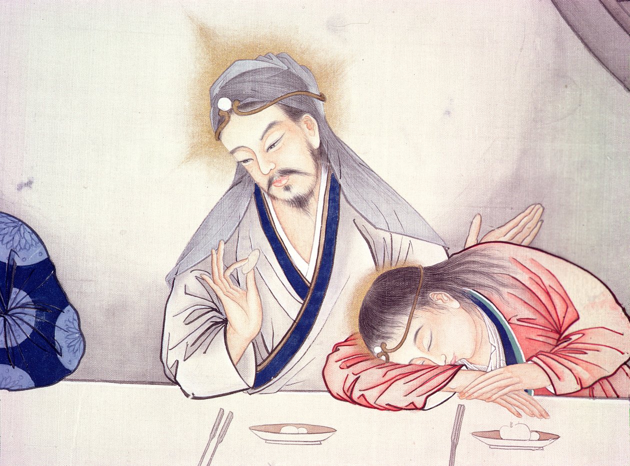 Última Ceia, Cristo e São João (detalhe de 231479) de Chinese School