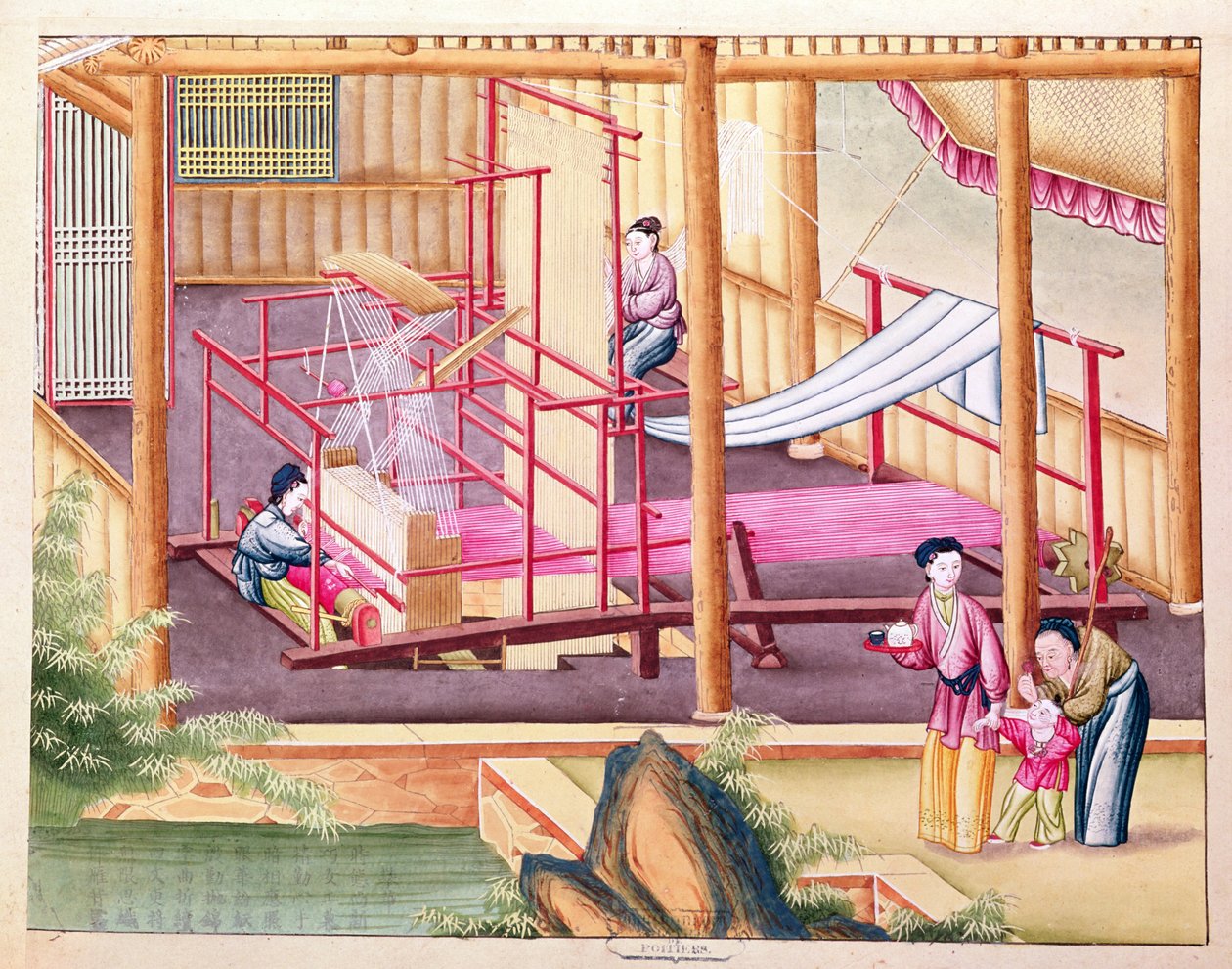 Ms 202 fol.10 Tecendo, de um livro sobre a indústria da seda de Chinese School