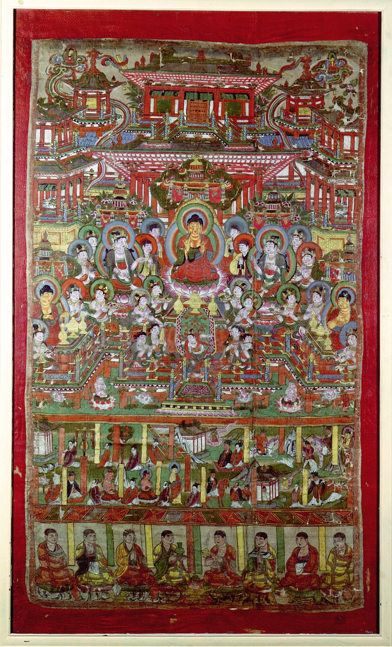 Paraíso de Amitabha, de Dunhuang, província de Gansu (seda pintada) de Chinese School