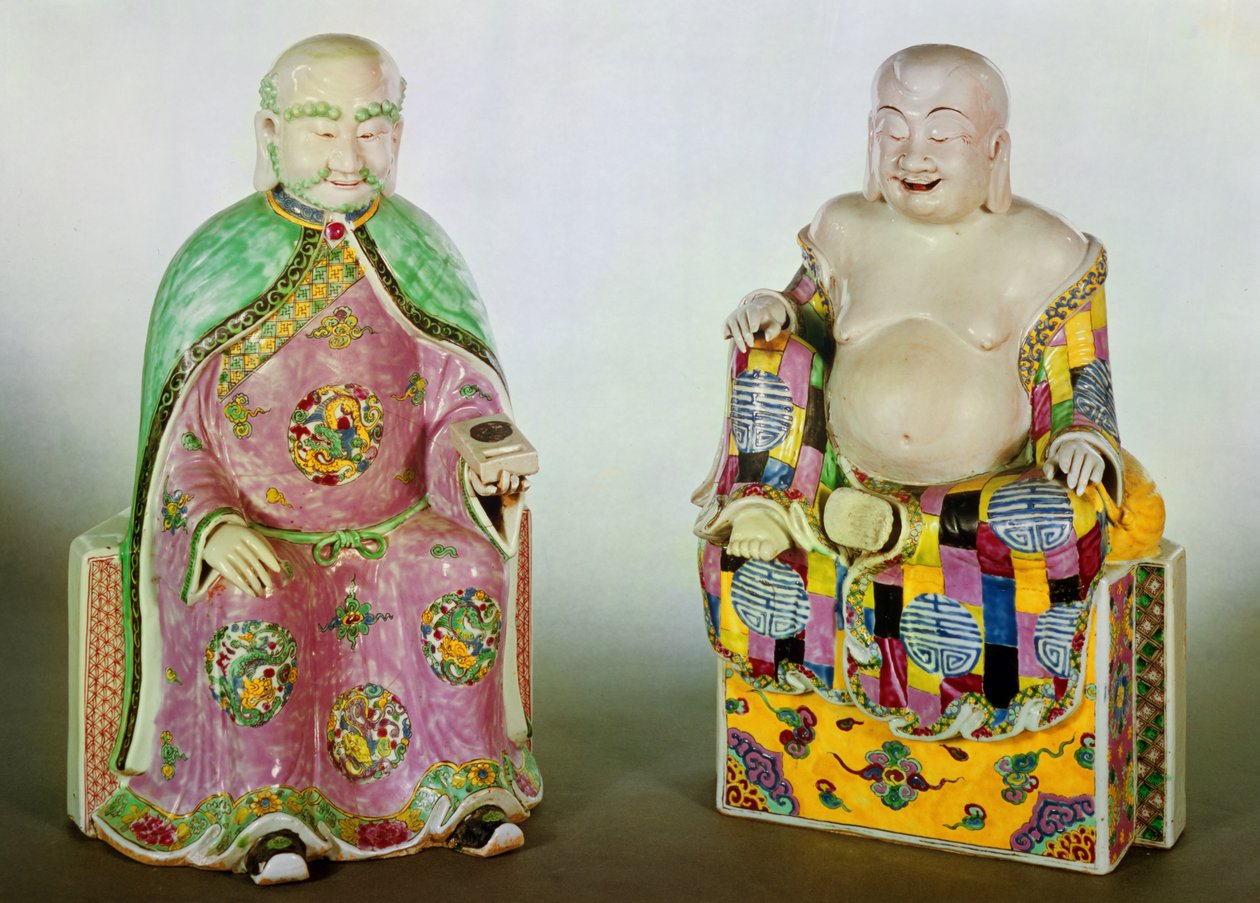 Duas figuras de Buda, período Chien Lung (1736-95) (porcelana) de Chinese School