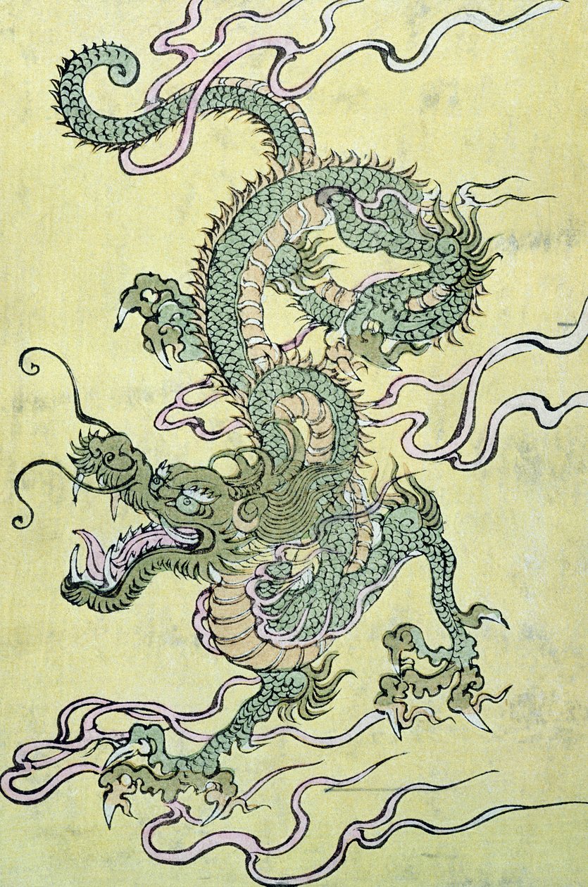 Um dragão chinês (impressão em xilogravura a cores) de Chinese School