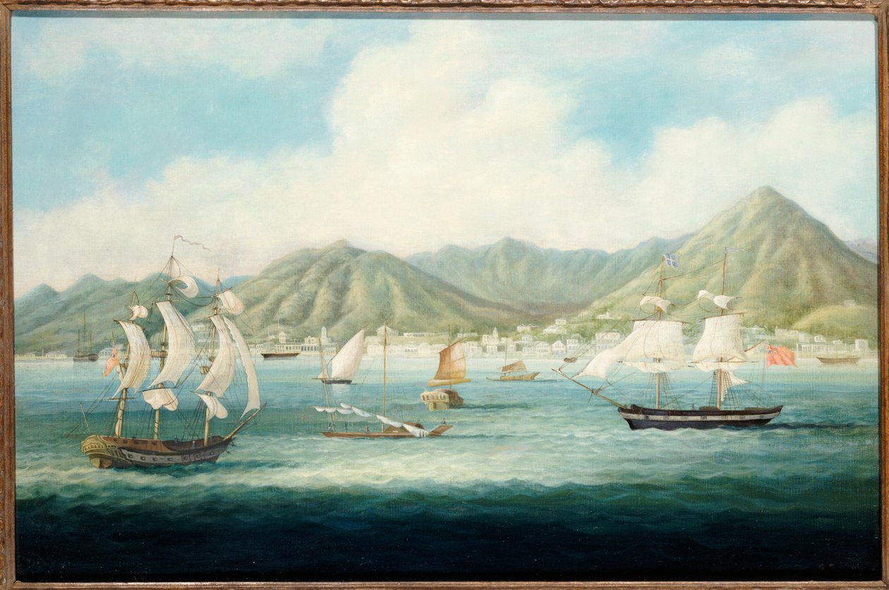 Uma vista de Victoria, Hong Kong com navios britânicos e outros navios, c.1850 de Chinese School