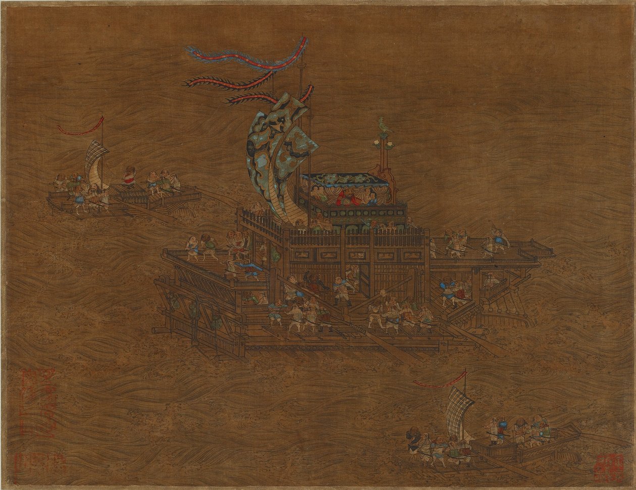 Uma barca real no mar, dinastia Ming ou Qing de Chinese School