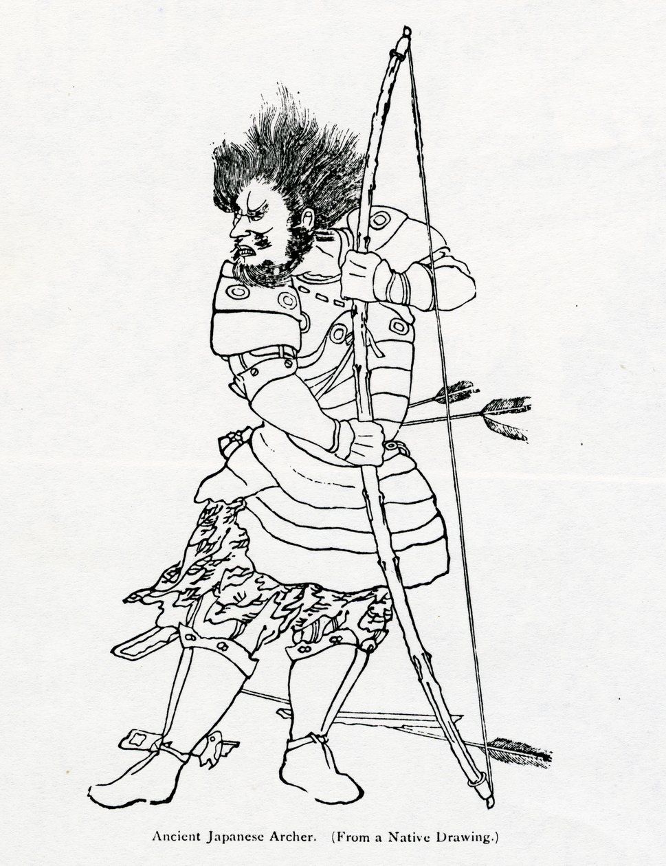 Um antigo arqueiro japonês, ilustração de "A viagem de Marco Polo" por Marco Polo e Rustichello da Pisa, traduzido por Henry Yule, publicado pela primeira vez em 1871 de Chinese School