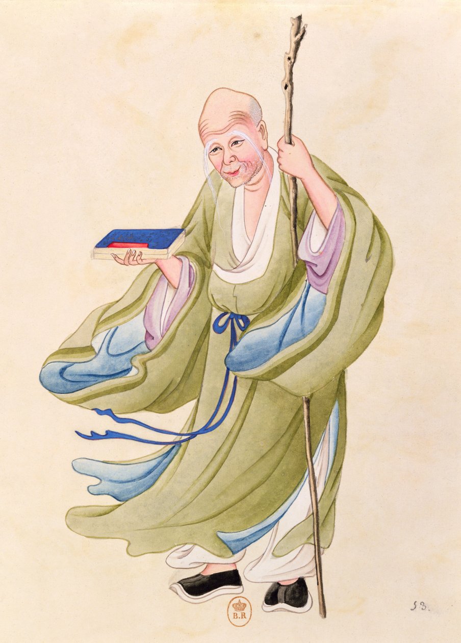 Um velho chinês, ilustração de um álbum de pessoas chinesas mitológicas (wc no papel) de Chinese School