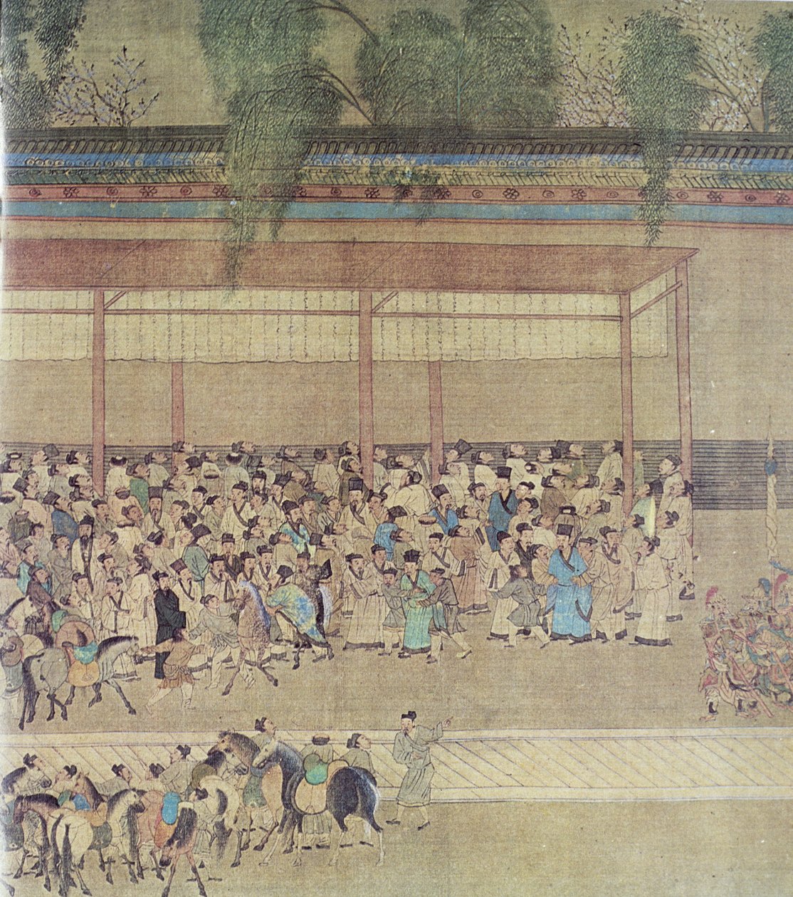 Chinês antigo que espera resultados do exame, fac-símile do rolo chinês original de Chinese School
