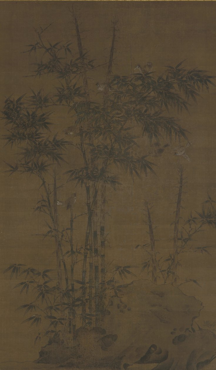 Bambu e pardais, dinastia Yuan ou Ming, final do século XIV de Chinese School