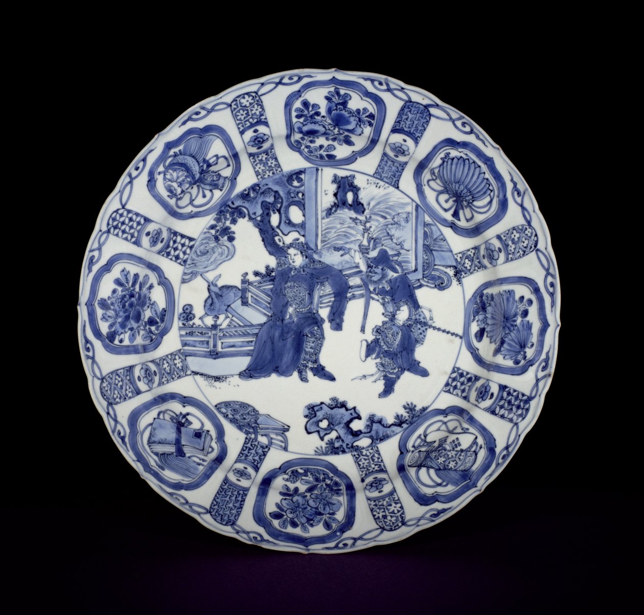 Prato de kraak azul e branco pintado com guerreiros, Wanli, 1590-1610 (porcelana) de Chinese School