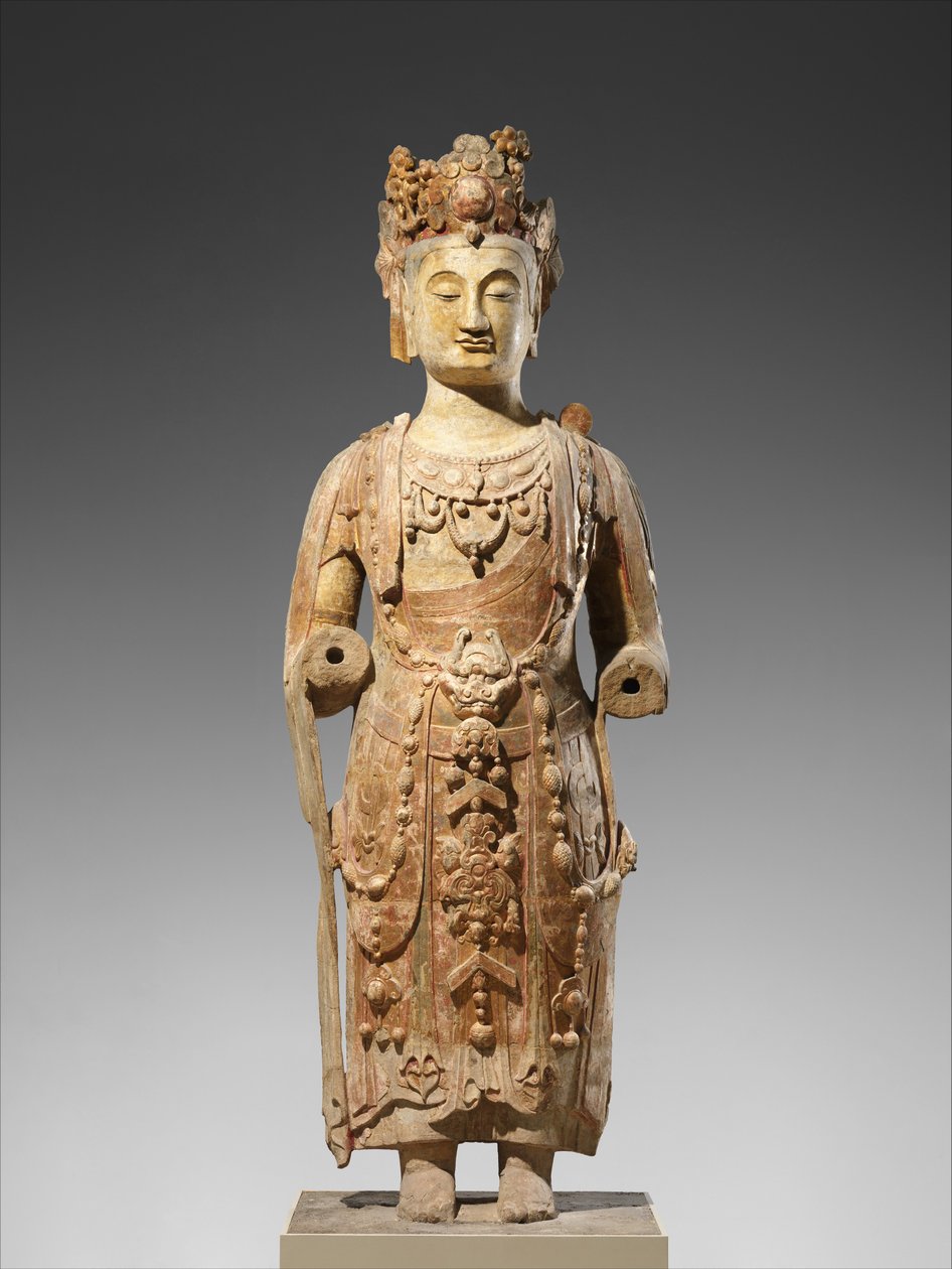 Bodisatva, provavelmente Avalokiteshvara (Guanyin), c.550-60 (Arenito com pigmento) de Chinese School
