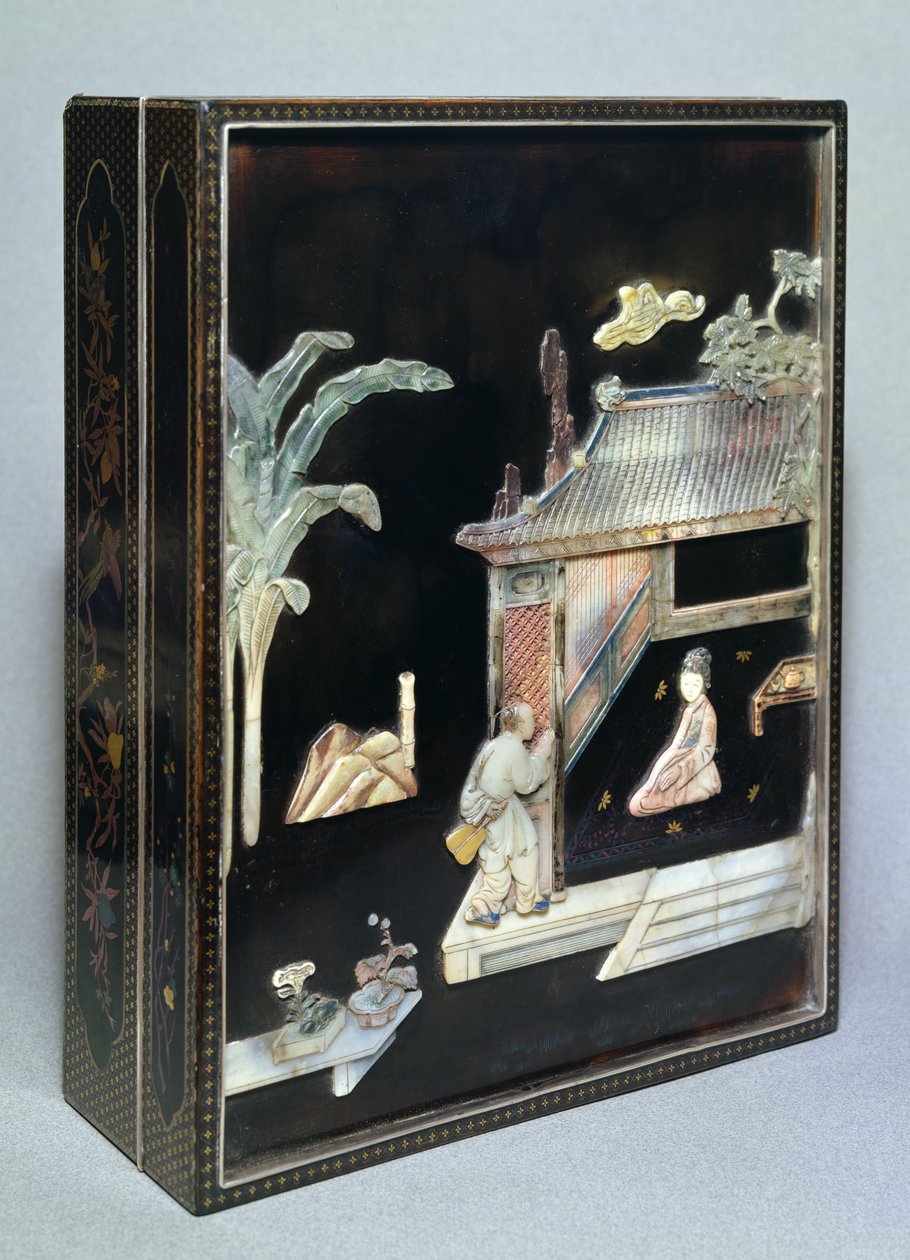 Caixa, século XVIII (laca com incrustações de pedra-sabão) de Chinese School