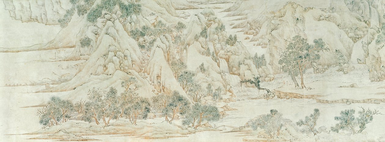 Paisagem chinesa, dinastia Ming (caneta e tinta no papel) de Chinese School