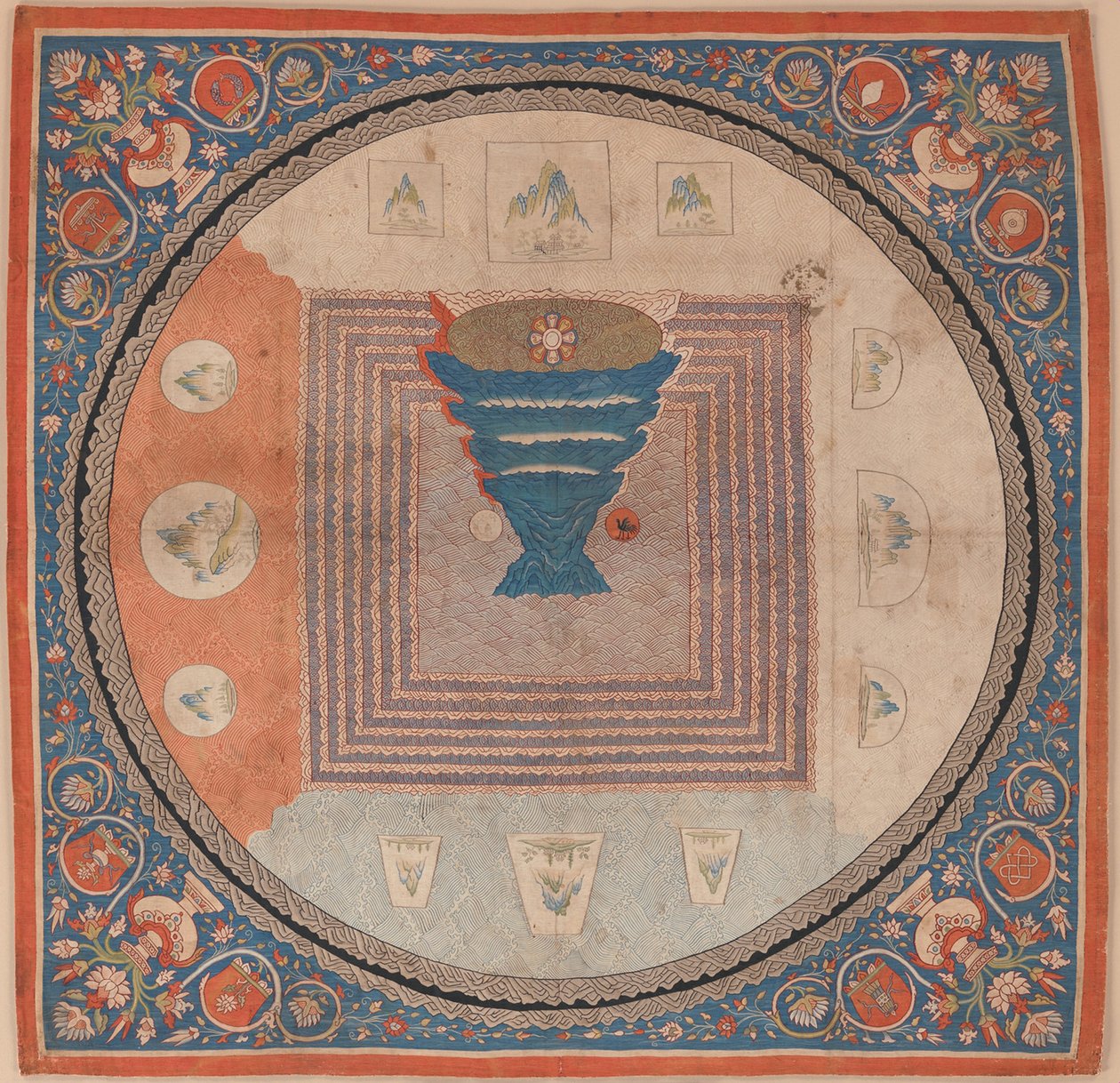 Mandala cosmológica com o Monte Meru de Chinese School