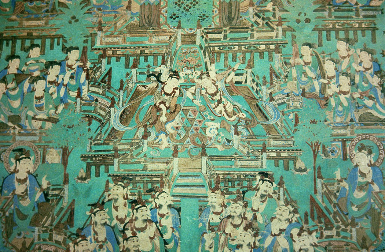 Senhoras Dançantes, Dinastia Tang, 618-907 (pintura de parede) de Chinese School